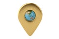 Gold place marker and globe 3D illustration