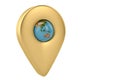 Gold place marker and globe 3D illustration
