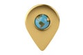 Gold place marker and globe 3D illustration