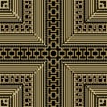 Gold plaid tartan seamless pattern. Greek ornamental beautiful vector background. Modern repeat luxury backdrop. Square frames, Royalty Free Stock Photo