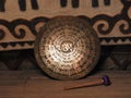 Gold-plated Asian Gong in Mongolia. Ritual, rites