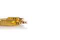 3.5 gold plated audio input and output connectors for audio signal devices, isolated on white background