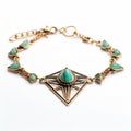 Gold And Turquoise Bracelet With Ornate Detailing And Green Stone Royalty Free Stock Photo