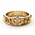 Gold Plated Crown Wedding Ring With Diamond Accents Royalty Free Stock Photo