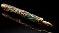 Intricately Designed Pen With Gold And Green Accents