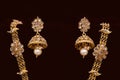 Gold plated jewelry - Fancy Designer golden long chain with pair of earrings