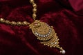 Gold plated jewelry -Fancy Designer golden long neck-set macro image