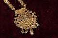 Gold plated jewelry -Fancy Designer golden long neck-set pendant macro image