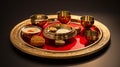 gold plated pooja thali for aarti and pooja in India