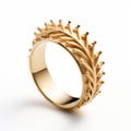 Gold Plated Ring With Spikes And Leaves - Realistic And Detailed Crown Inspired Design Royalty Free Stock Photo