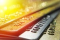 Gold and platinum credit cards close up Royalty Free Stock Photo