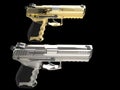 Gold and platinum modern semi auto guns - side by side