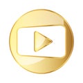 Gold play button. Play icon isolated. Vector illustration Royalty Free Stock Photo