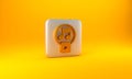 Gold Play in square icon isolated on yellow background. Silver square button. 3D render illustration Royalty Free Stock Photo