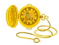 Gold pocket watch with chain. Vector drawn illustration. Royalty Free Stock Photo