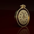 Gold Pocket watch icon isolated on brown background. Minimalism concept. 3D render illustration