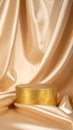 Gold Podium on Champagne Silk Fabric Drape Royalty Free Stock Photo