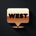 Gold Pointer to wild west icon isolated on black background. Western signboard, message board, signpost for finding way