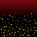 Gold polka dots splatter circle like snowfall.Confetti Gold color Christmas watercolor illustration on black red background.Design