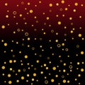 Gold polka dots splatter circle like snowfall.Confetti Gold color Christmas watercolor illustration on black red background.Design