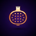 Gold Pomegranate icon isolated on black background. Garnet fruit. Vector