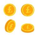 Gold pound coin. Vector flat illustration Royalty Free Stock Photo