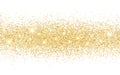 Gold Powder. Sparkling glitter on white background. Magic dust effect. Invitation or wedding template. Christmas gold