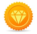 Gold premium icon with diamond, vector emblem