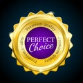 Gold premium perfect choice sale badge. Purple design element.