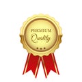 Gold premium quality medal with red tape
