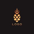 Gold premium royal ornamental pineapple with crown spikes logo design