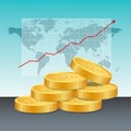 Gold price concept. Golden coins price growing up graph and char Royalty Free Stock Photo