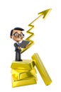 Gold price concept.Increased demand and price of gold. figurine businessman with a tablet in his hands on Gold bars and