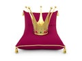 Gold Princess crown on the magentas pillow isolated white 3d illustration