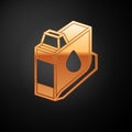 Gold Printer ink cartridge icon isolated on black background. Vector