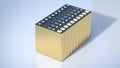 gold prismatic LFP cell, NMC Prismatic battery\'s for electric vehicles and energy storage, 3d rendering, mass production