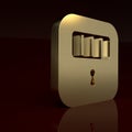 Gold Prison cell door with grill window icon isolated on brown background. Minimalism concept. 3D render illustration Royalty Free Stock Photo