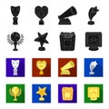 A gold prize in the form of a star, a gold globe and other prizes.Movie awards set collection icons in black,flet style