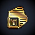 Gold Processor icon isolated on black background. CPU, central processing unit, microchip, microcircuit, computer