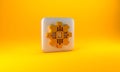 Gold Processor icon isolated on yellow background. CPU, central processing unit, microchip, microcircuit, computer