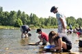 Gold prospectors of all ages on the banks of the Gardon River Royalty Free Stock Photo