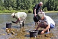 Gold prospectors of all ages on the banks of the Gardon River Royalty Free Stock Photo