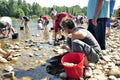 Gold prospectors of all ages on the banks of the Gardon River Royalty Free Stock Photo