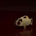 Gold Puffer fish icon isolated on brown background. Fugu fish japanese puffer fish. Minimalism concept. 3D render
