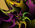 Gold purple phosphorescent decorative abstract fractal, flower design, leaves, background Royalty Free Stock Photo