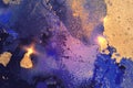 Gold, purple and denim blue abstract alcohol ink marble texture Royalty Free Stock Photo