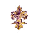 Gold with purple fleur-de-lys. Royalty Free Stock Photo