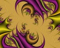 Gold purple green abstract fractal, flower design, leaves, background Royalty Free Stock Photo