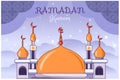 Gold purple mosque Ramadan Kareem cartoon illustration Royalty Free Stock Photo