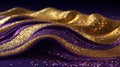 Gold and purple textile on black background, luxury fabric bokeh lights